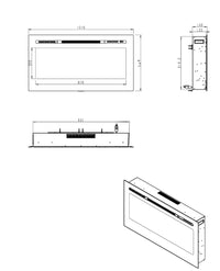 Camino elettrico Potoprens, Stufa elettrica, Focolare elettrico a parete, Caminetto moderno, Made in Italy, 14x102 h55 cm, Nero