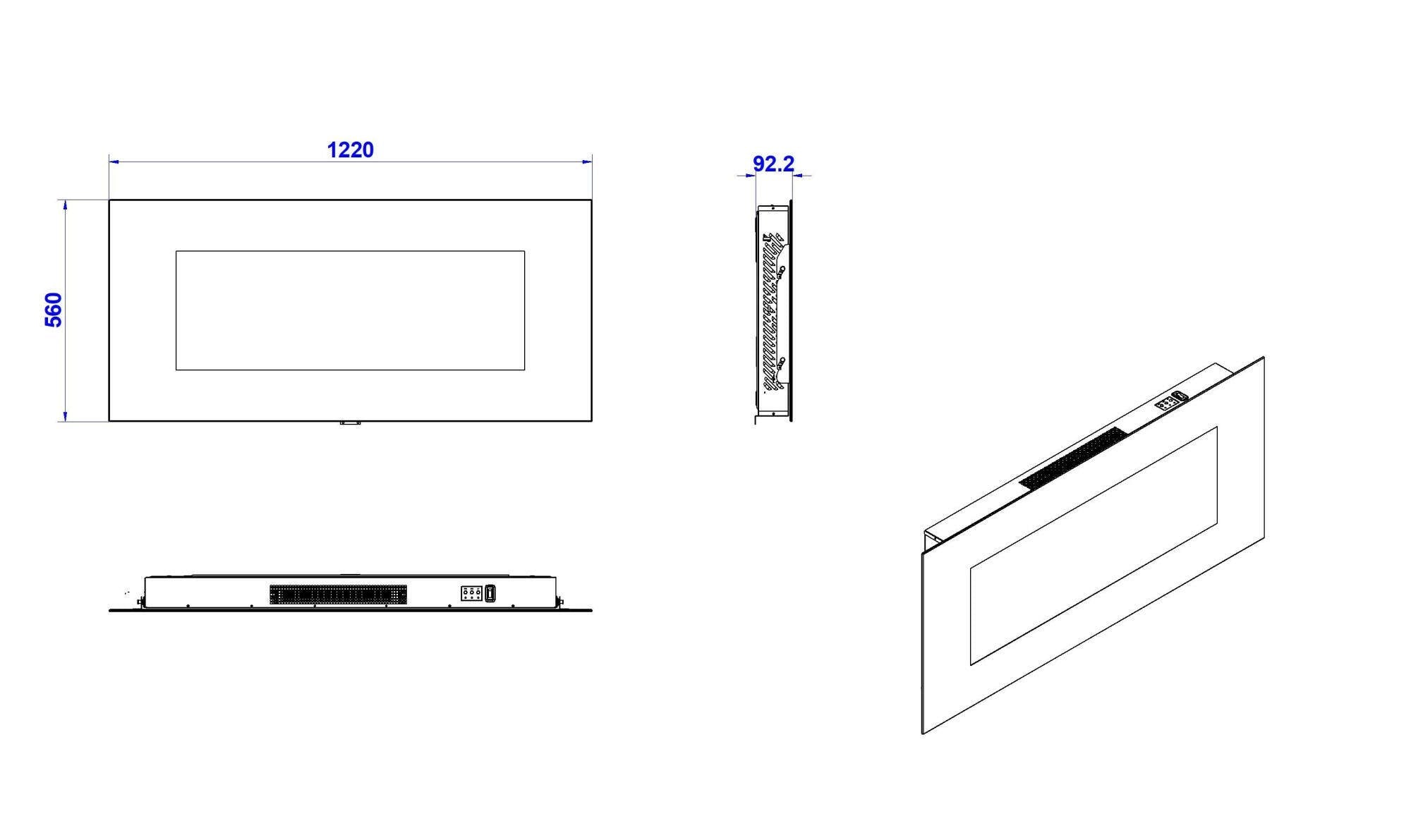Camino elettrico Aidone, Stufa elettrica, Focolare elettrico a parete, Caminetto moderno, Made in Italy, 11x127 h50 cm, Nero