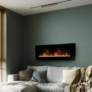 Camino elettrico Aidone, Stufa elettrica, Focolare elettrico a parete, Caminetto moderno, Made in Italy, 11x127 h50 cm, Nero