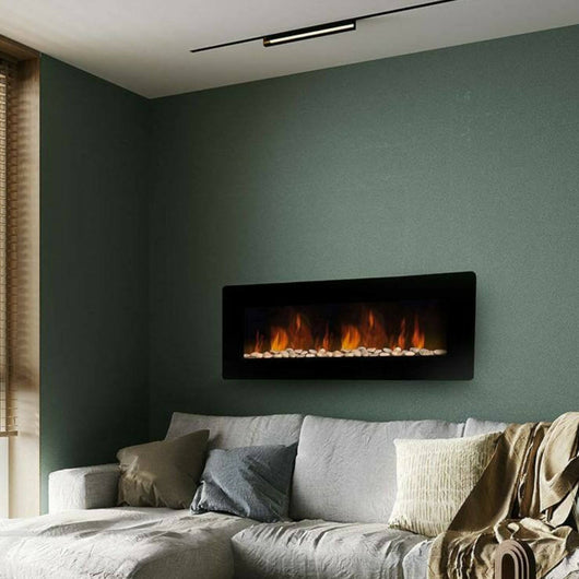 Camino elettrico Aidone, Stufa elettrica, Focolare elettrico a parete, Caminetto moderno, Made in Italy, 11x127 h50 cm, Nero