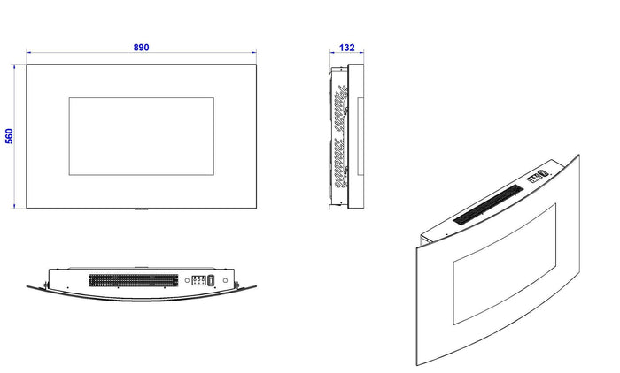 Camino elettrico Stockholm, Stufa elettrica, Focolare elettrico a parete, Caminetto moderno, Made in Italy, 14x89 h56 cm, Nero