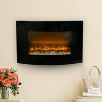 Camino elettrico Stockholm, Stufa elettrica, Focolare elettrico a parete, Caminetto moderno, Made in Italy, 14x89 h56 cm, Nero