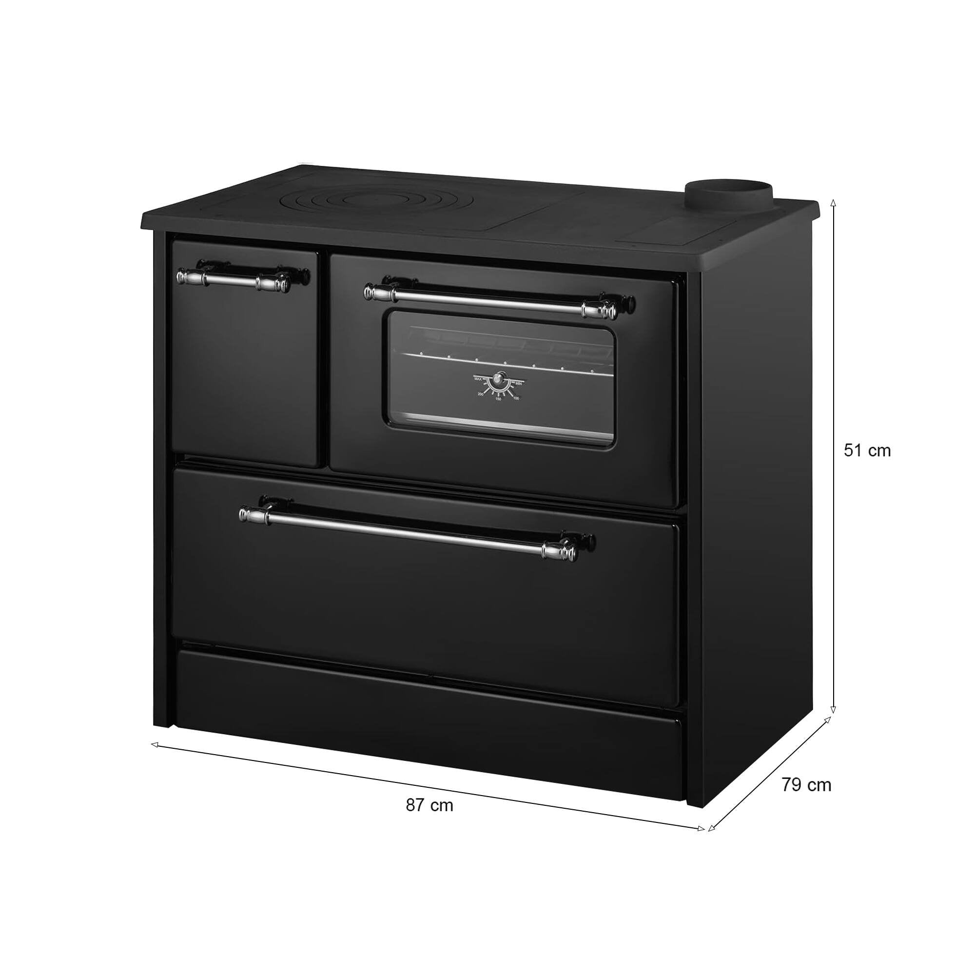 Cucina a legna Andalo, Fornello a legna, Stufa da cucina tradizionale, Cucina vintage, Made in Italy, 87x51 h79 cm, Nero