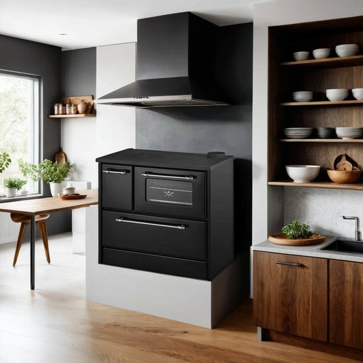 Cucina a legna Andalo, Fornello a legna, Stufa da cucina tradizionale, Cucina vintage, Made in Italy, 87x51 h79 cm, Nero