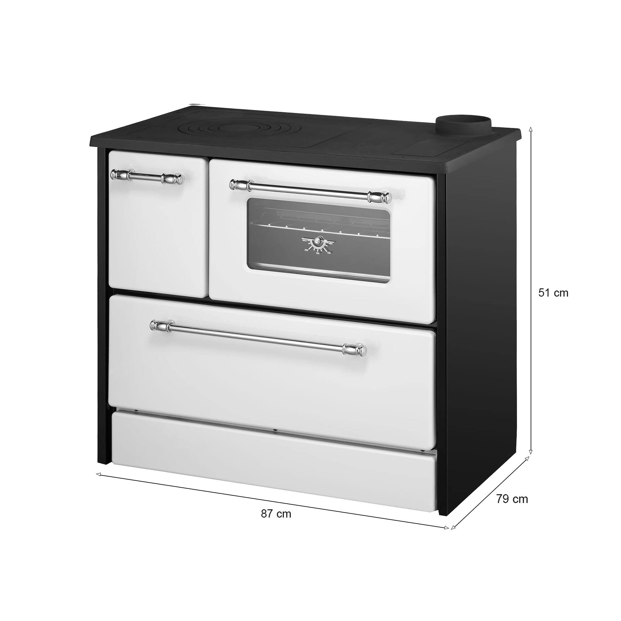 Cucina a legna Andalo, Fornello a legna, Stufa da cucina tradizionale, Cucina vintage, Made in Italy, 87x51 h79 cm, Bianco e Nero