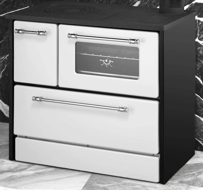 Cucina a legna Andalo, Fornello a legna, Stufa da cucina tradizionale, Cucina vintage, Made in Italy, 87x51 h79 cm, Bianco e Nero