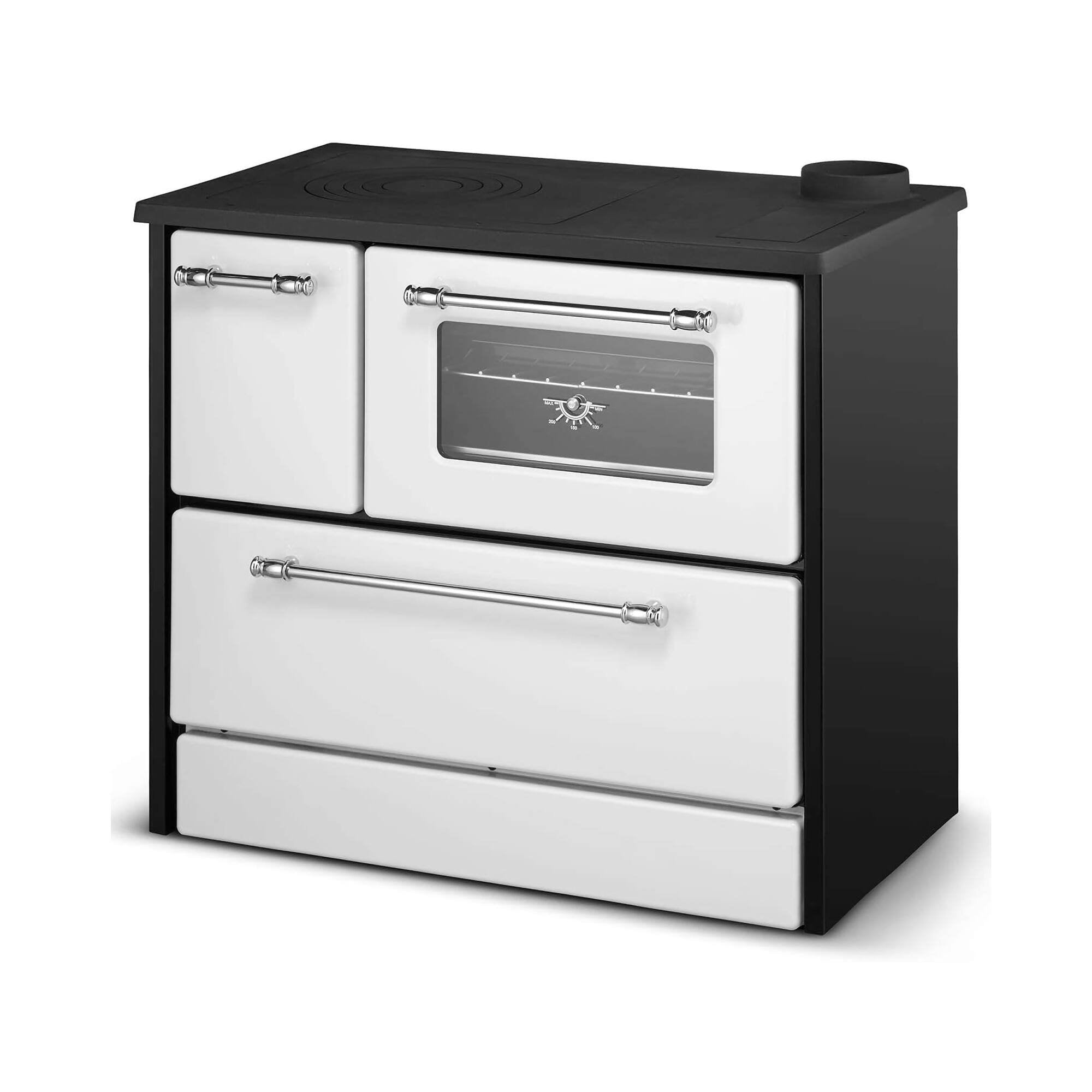 Cucina a legna Andalo, Fornello a legna, Stufa da cucina tradizionale, Cucina vintage, Made in Italy, 87x51 h79 cm, Bianco e Nero