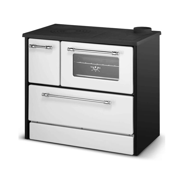 Cucina a legna Andalo, Fornello a legna, Stufa da cucina tradizionale, Cucina vintage, Made in Italy, 87x51 h79 cm, Bianco e Nero
