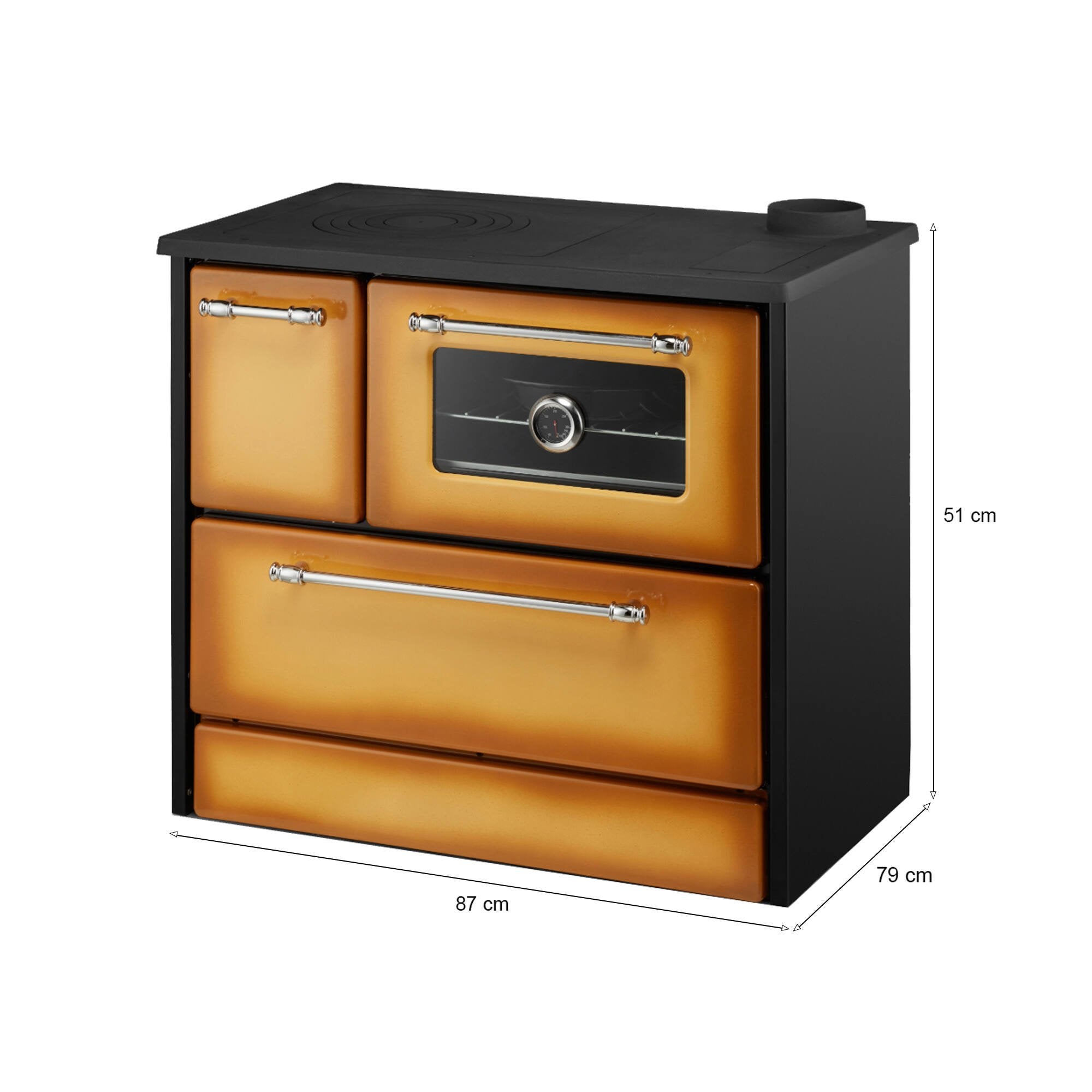 Cucina a legna Andalo, Fornello a legna, Stufa da cucina tradizionale, Cucina vintage, Made in Italy, 87x51 h79 cm, Giallo e Nero