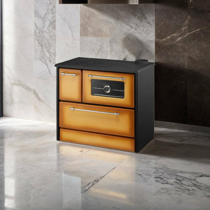 Cucina a legna Andalo, Fornello a legna, Stufa da cucina tradizionale, Cucina vintage, Made in Italy, 87x51 h79 cm, Giallo e Nero