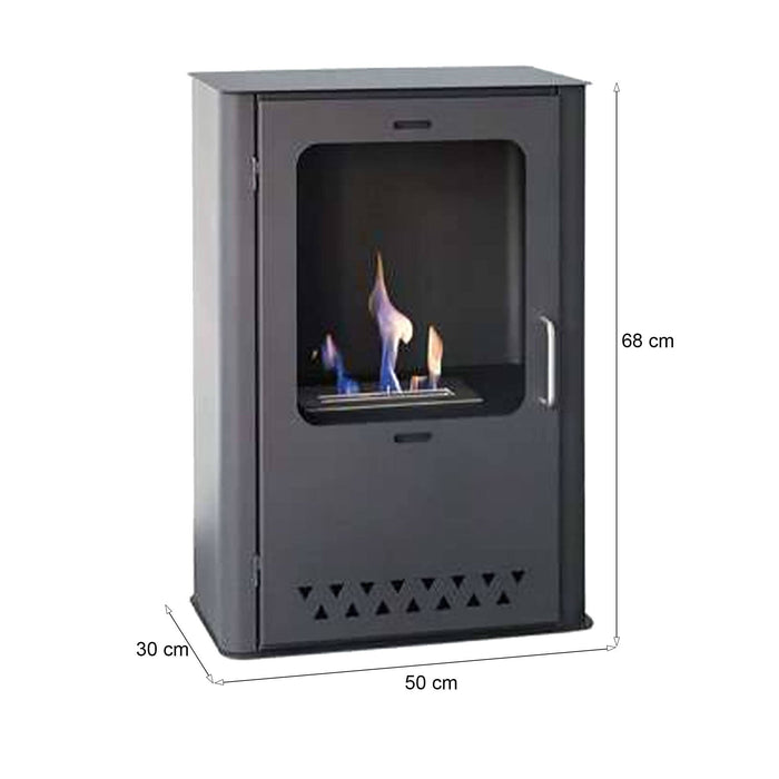 Stufa a bioetanolo Altidona, Camino a bioetanolo, Stufa ecologica, Riscaldatore senza canna fumaria, Made in Italy, 50x30 h68 cm, Grigio