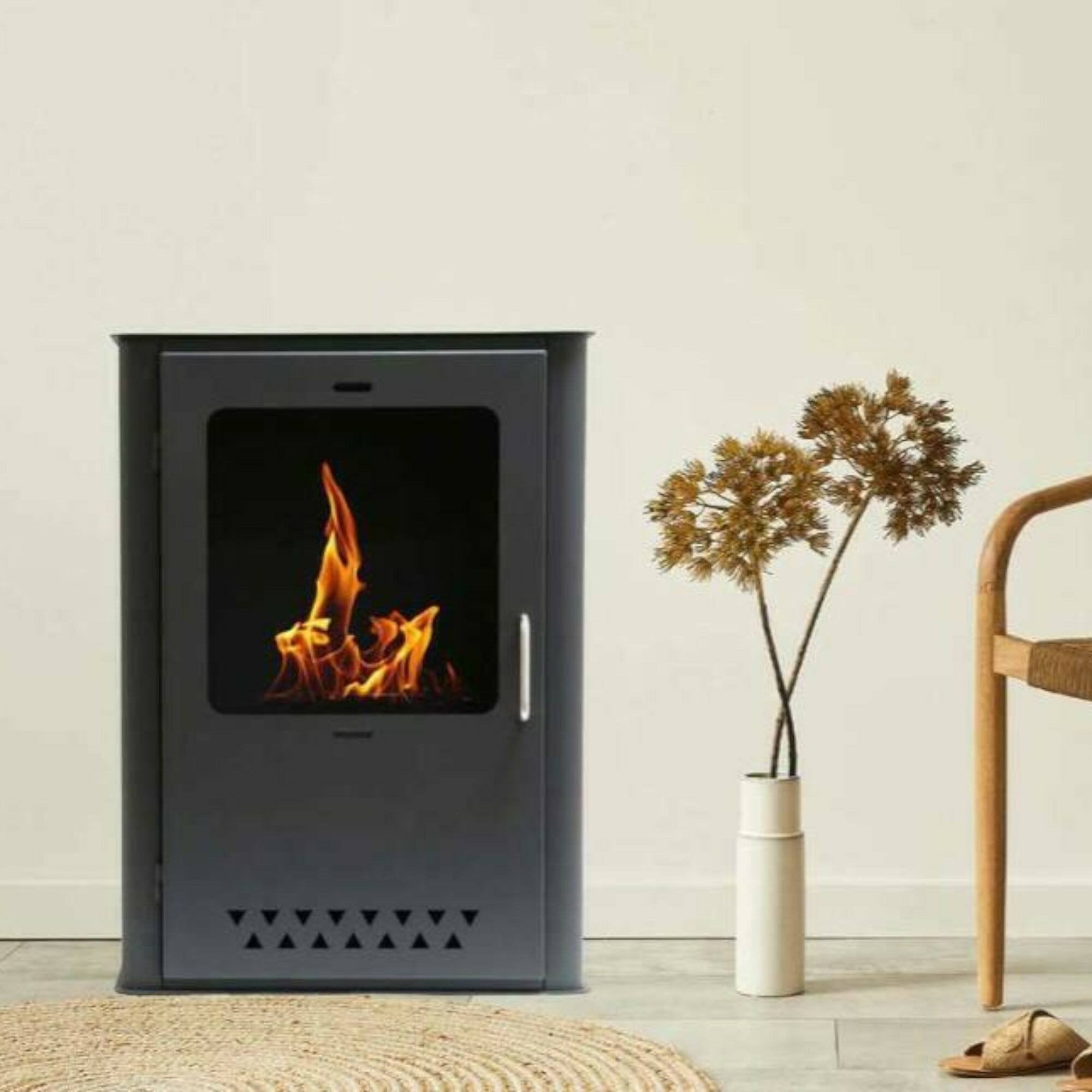 Stufa a bioetanolo Altidona, Camino a bioetanolo, Stufa ecologica, Riscaldatore senza canna fumaria, Made in Italy, 50x30 h68 cm, Grigio