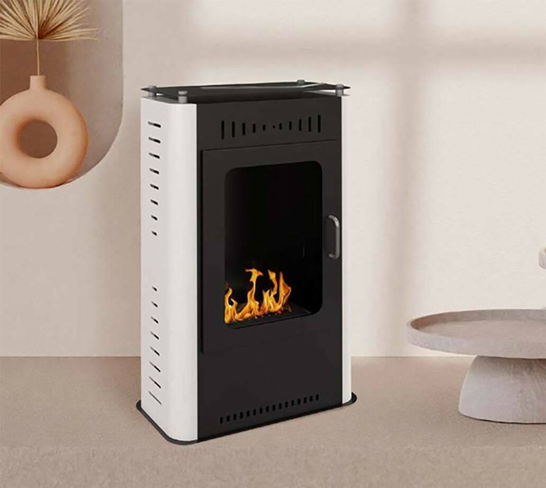 Stufa a bioetanolo Appiano, Camino a bioetanolo, Stufa ecologica, Riscaldatore senza canna fumaria, Made in Italy, 50x27 h80 cm, Bianco e Nero
