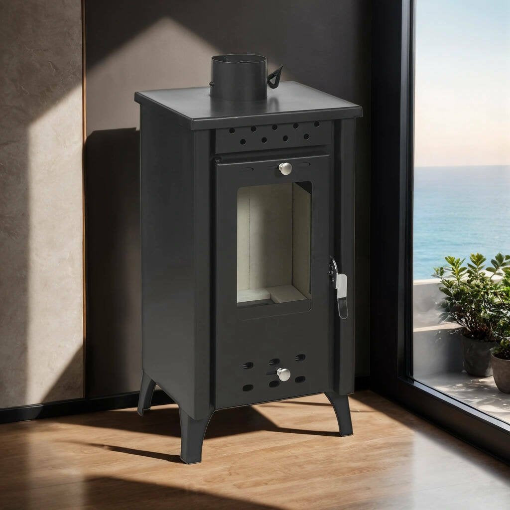 Stufa a legna Aquino, Caminetto a legna, Focolare a legna, Stufa rustica, Made in Italy, 39x33 h74 cm, Nero