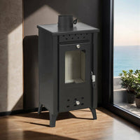 Stufa a legna Aquino, Caminetto a legna, Focolare a legna, Stufa rustica, Made in Italy, 39x33 h74 cm, Nero