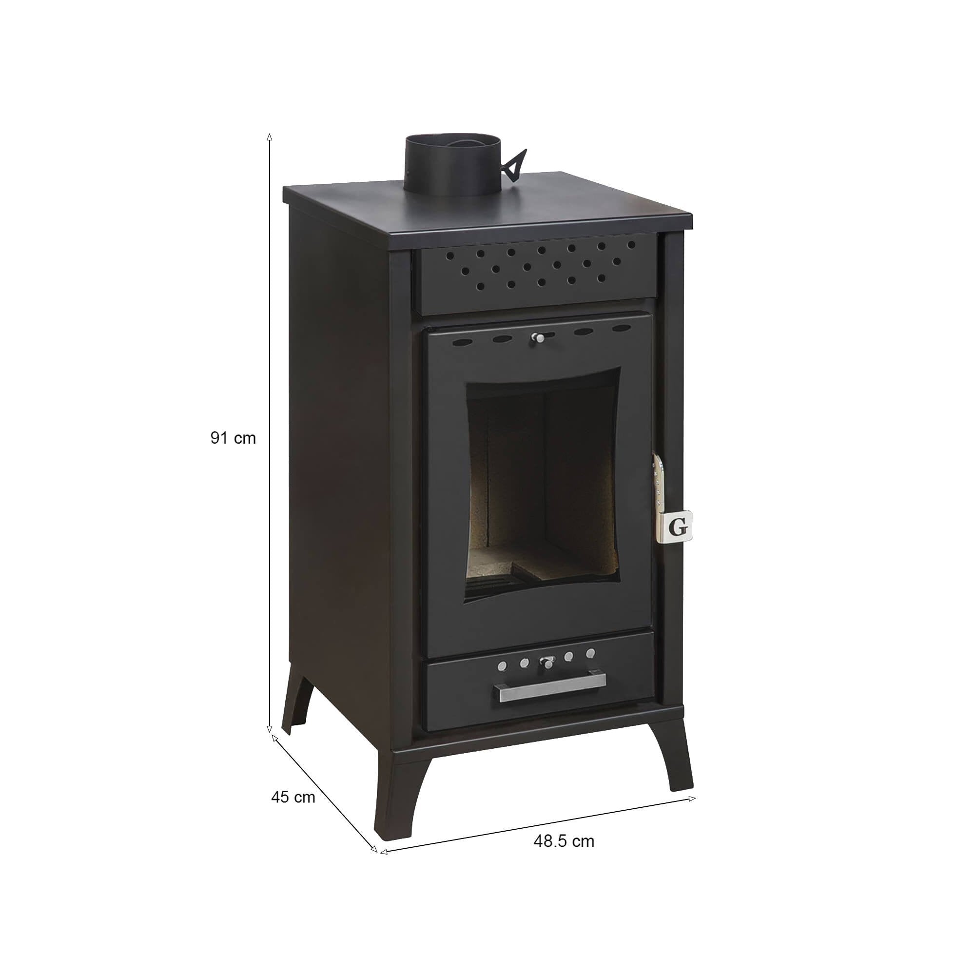 Stufa a legna Agropoli, Caminetto a legna, Focolare a legna, Stufa rustica, Made in Italy, 49x46 h91 cm, Nero