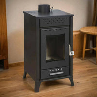 Stufa a legna Agropoli, Caminetto a legna, Focolare a legna, Stufa rustica, Made in Italy, 49x46 h91 cm, Nero