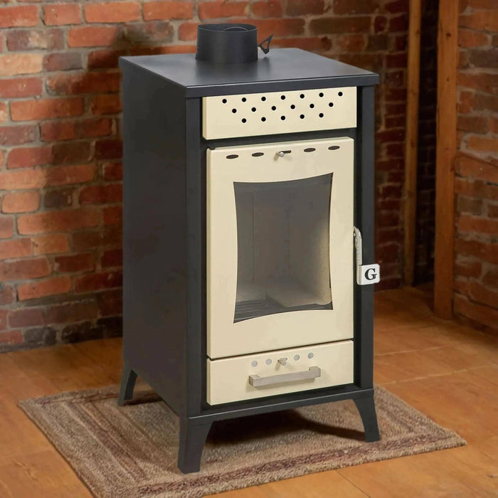 Stufa a legna Agropoli, Caminetto a legna, Focolare a legna, Stufa rustica, Made in Italy, 49x46 h91 cm, Beige