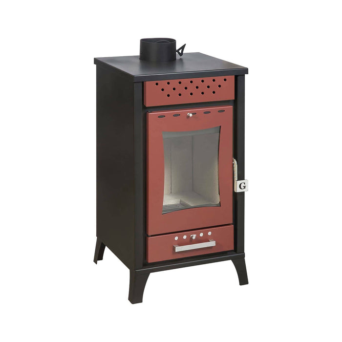 Stufa a legna Agropoli, Caminetto a legna, Focolare a legna, Stufa rustica, Made in Italy, 49x46 h91 cm, Rosso