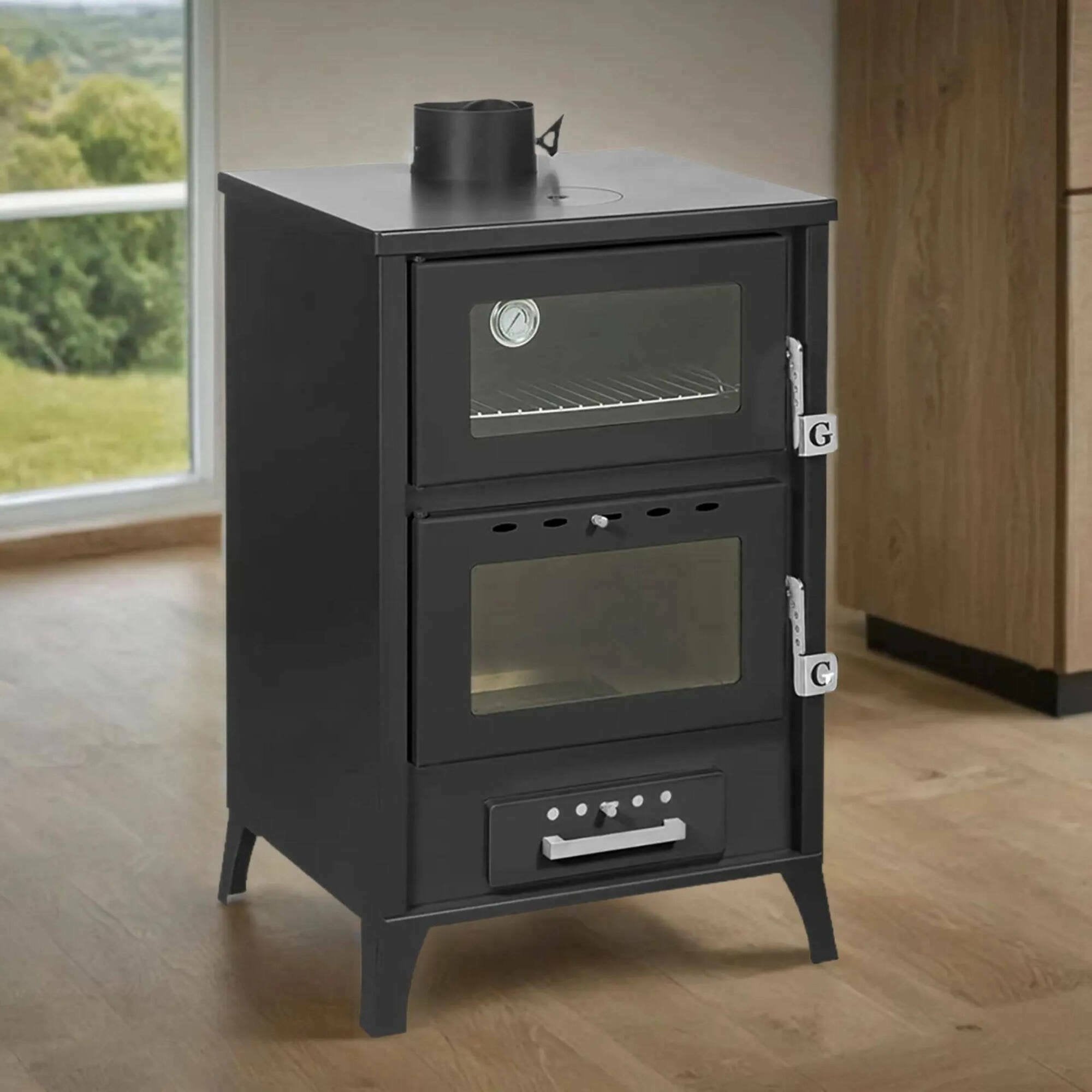 Stufa a legna Catena, Caminetto a legna, Focolare a legna, Stufa rustica, Made in Italy, 59x51 h92 cm, Nero