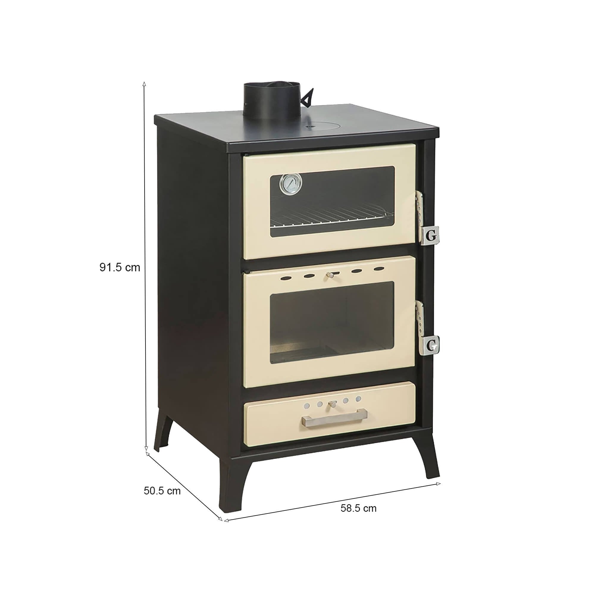 Stufa a legna Catena, Caminetto a legna, Focolare a legna, Stufa rustica, Made in Italy, 59x51 h92 cm, Beige