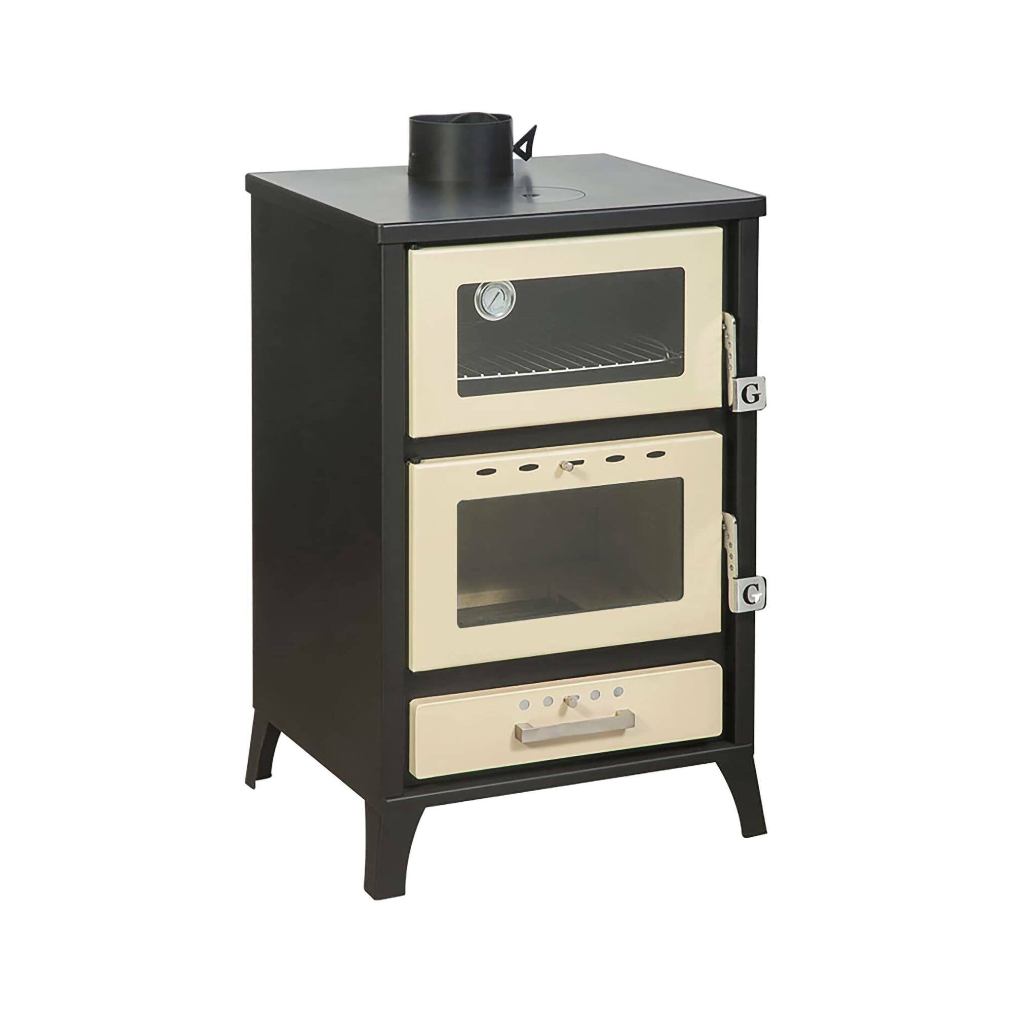 Stufa a legna Catena, Caminetto a legna, Focolare a legna, Stufa rustica, Made in Italy, 59x51 h92 cm, Beige