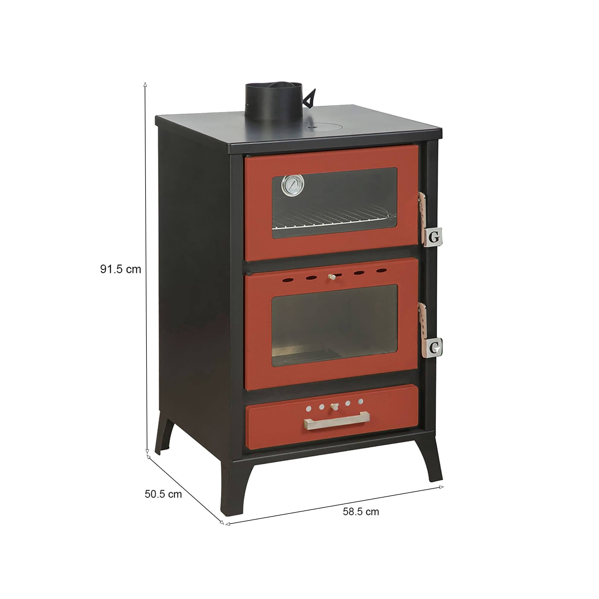 Stufa a legna Catena, Caminetto a legna, Focolare a legna, Stufa rustica, Made in Italy, 59x51 h92 cm, Rosso