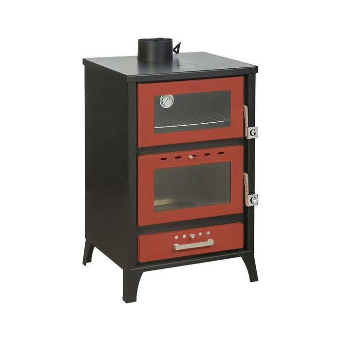 Stufa a legna Catena, Caminetto a legna, Focolare a legna, Stufa rustica, Made in Italy, 59x51 h92 cm, Rosso