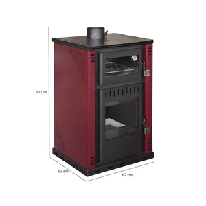 Stufa a legna Aragona, Caminetto a legna, Focolare a legna, Stufa rustica, Made in Italy, 62x62 h102 cm, Rosso