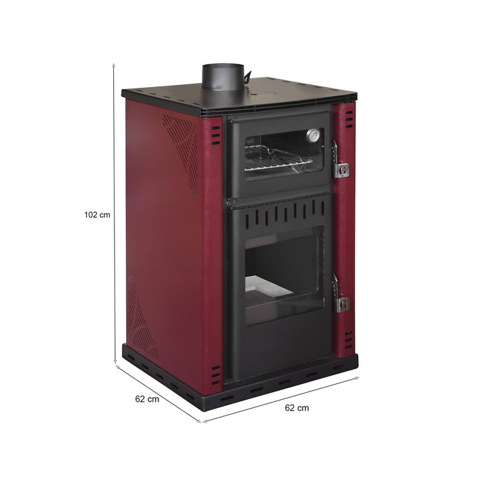 Stufa a legna Aragona, Caminetto a legna, Focolare a legna, Stufa rustica, Made in Italy, 62x62 h102 cm, Rosso