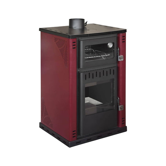 Stufa a legna Aragona, Caminetto a legna, Focolare a legna, Stufa rustica, Made in Italy, 62x62 h102 cm, Rosso