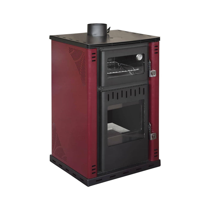 Stufa a legna Aragona, Caminetto a legna, Focolare a legna, Stufa rustica, Made in Italy, 62x62 h102 cm, Rosso