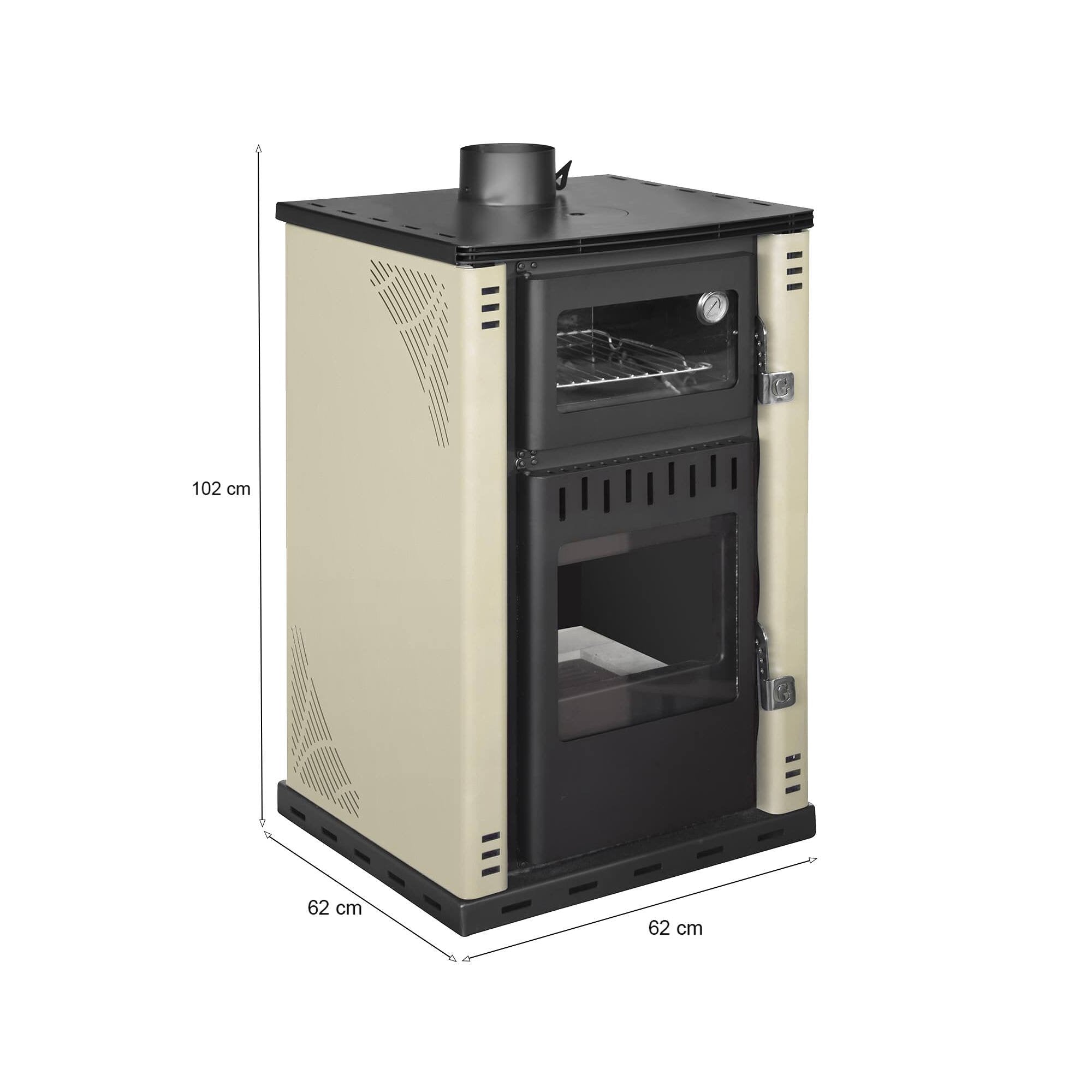 Stufa a legna Aragona, Caminetto a legna, Focolare a legna, Stufa rustica, Made in Italy, 62x62 h102 cm, Beige
