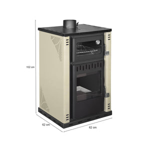 Stufa a legna Aragona, Caminetto a legna, Focolare a legna, Stufa rustica, Made in Italy, 62x62 h102 cm, Beige