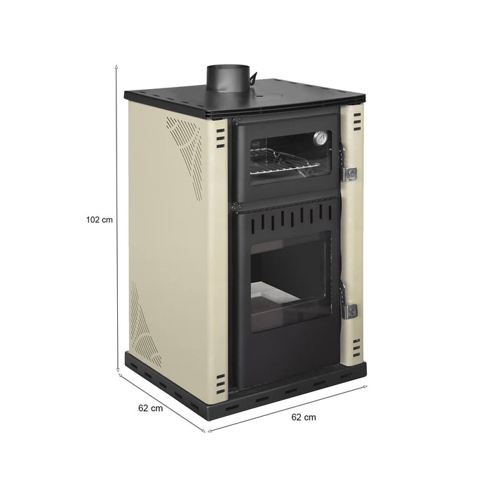 Stufa a legna Aragona, Caminetto a legna, Focolare a legna, Stufa rustica, Made in Italy, 62x62 h102 cm, Beige
