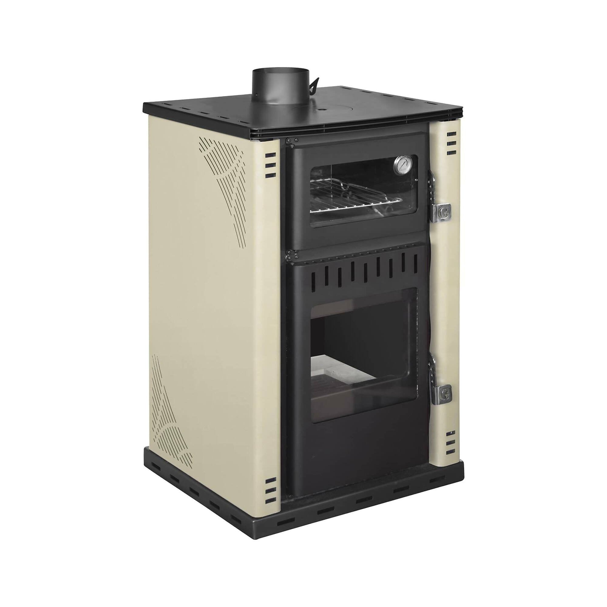 Stufa a legna Aragona, Caminetto a legna, Focolare a legna, Stufa rustica, Made in Italy, 62x62 h102 cm, Beige