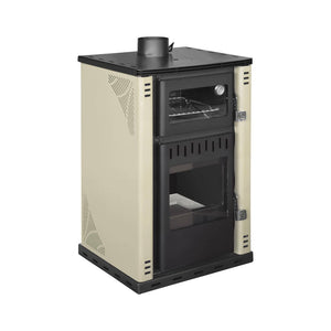 Stufa a legna Aragona, Caminetto a legna, Focolare a legna, Stufa rustica, Made in Italy, 62x62 h102 cm, Beige