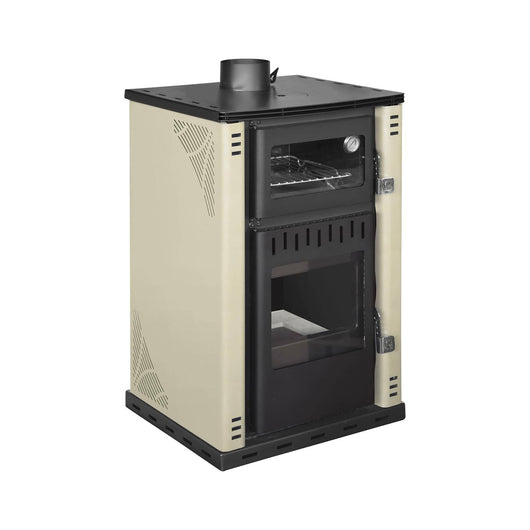 Stufa a legna Aragona, Caminetto a legna, Focolare a legna, Stufa rustica, Made in Italy, 62x62 h102 cm, Beige