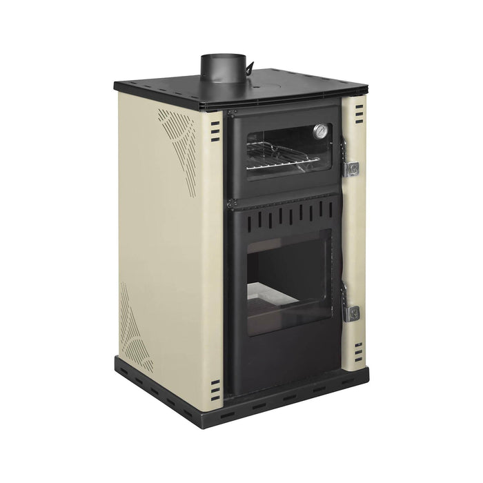 Stufa a legna Aragona, Caminetto a legna, Focolare a legna, Stufa rustica, Made in Italy, 62x62 h102 cm, Beige