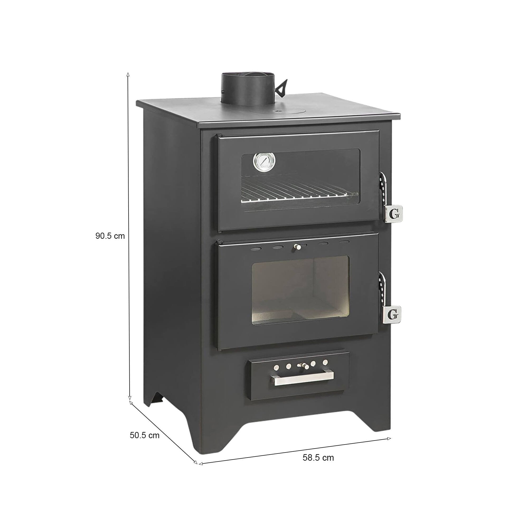 Stufa a legna Milicia, Caminetto a legna, Focolare a legna, Stufa rustica, Made in Italy, 59x51 h91 cm, Nero