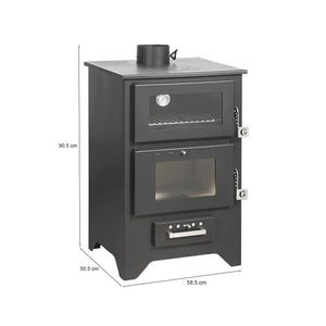 Stufa a legna Milicia, Caminetto a legna, Focolare a legna, Stufa rustica, Made in Italy, 59x51 h91 cm, Nero