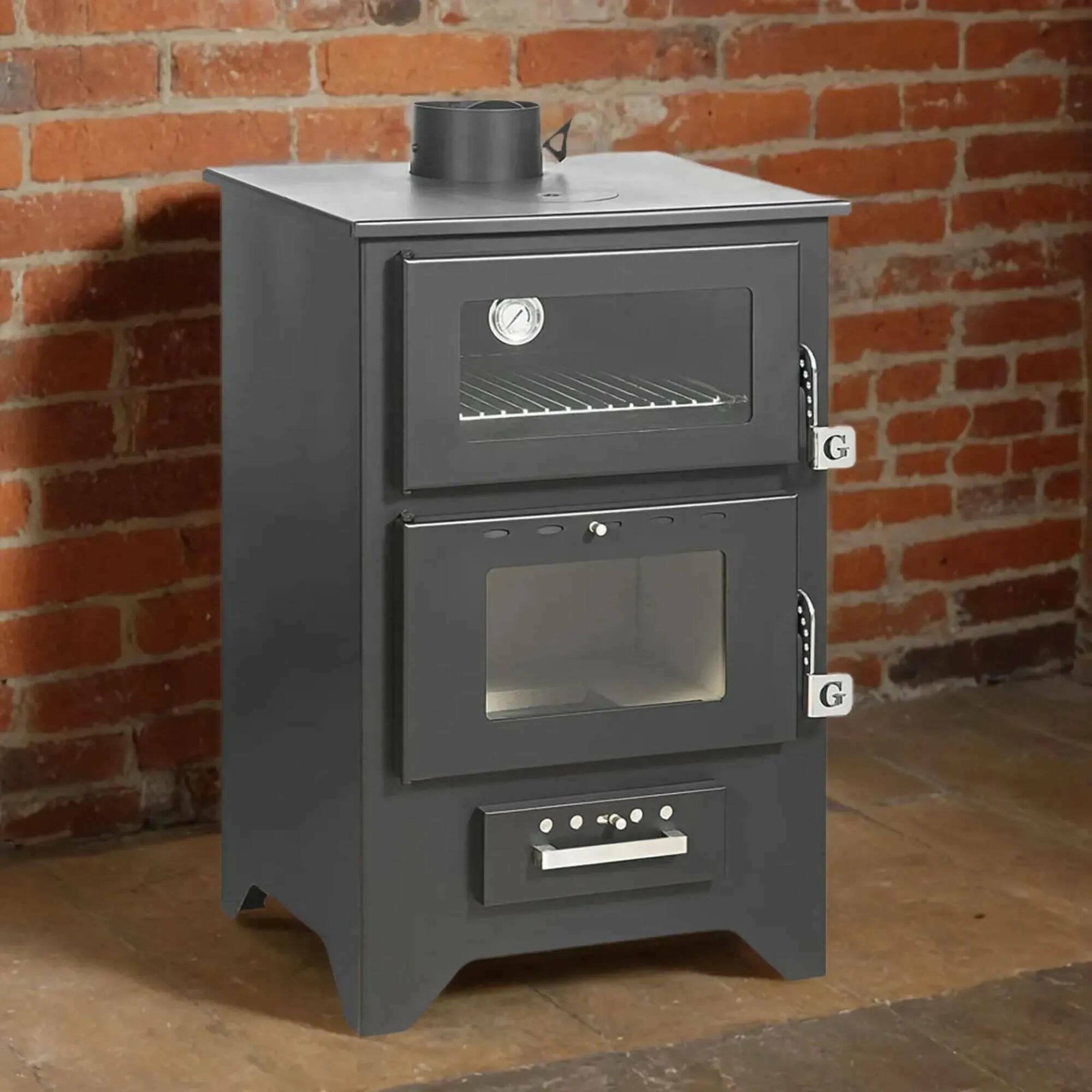 Stufa a legna Milicia, Caminetto a legna, Focolare a legna, Stufa rustica, Made in Italy, 59x51 h91 cm, Nero