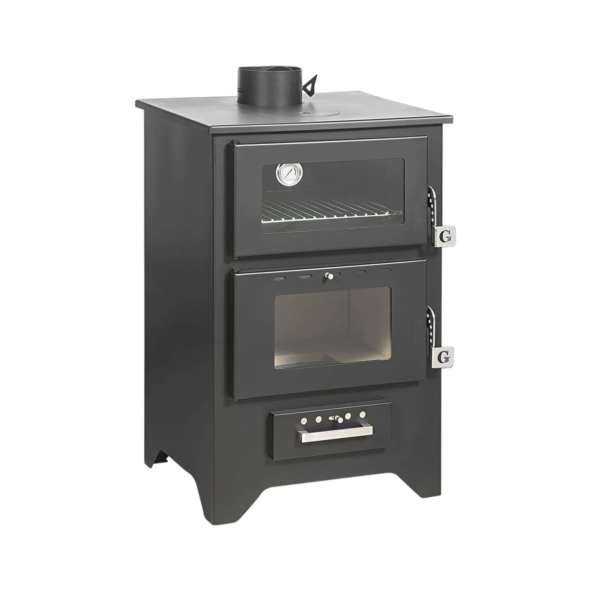 Stufa a legna Milicia, Caminetto a legna, Focolare a legna, Stufa rustica, Made in Italy, 59x51 h91 cm, Nero