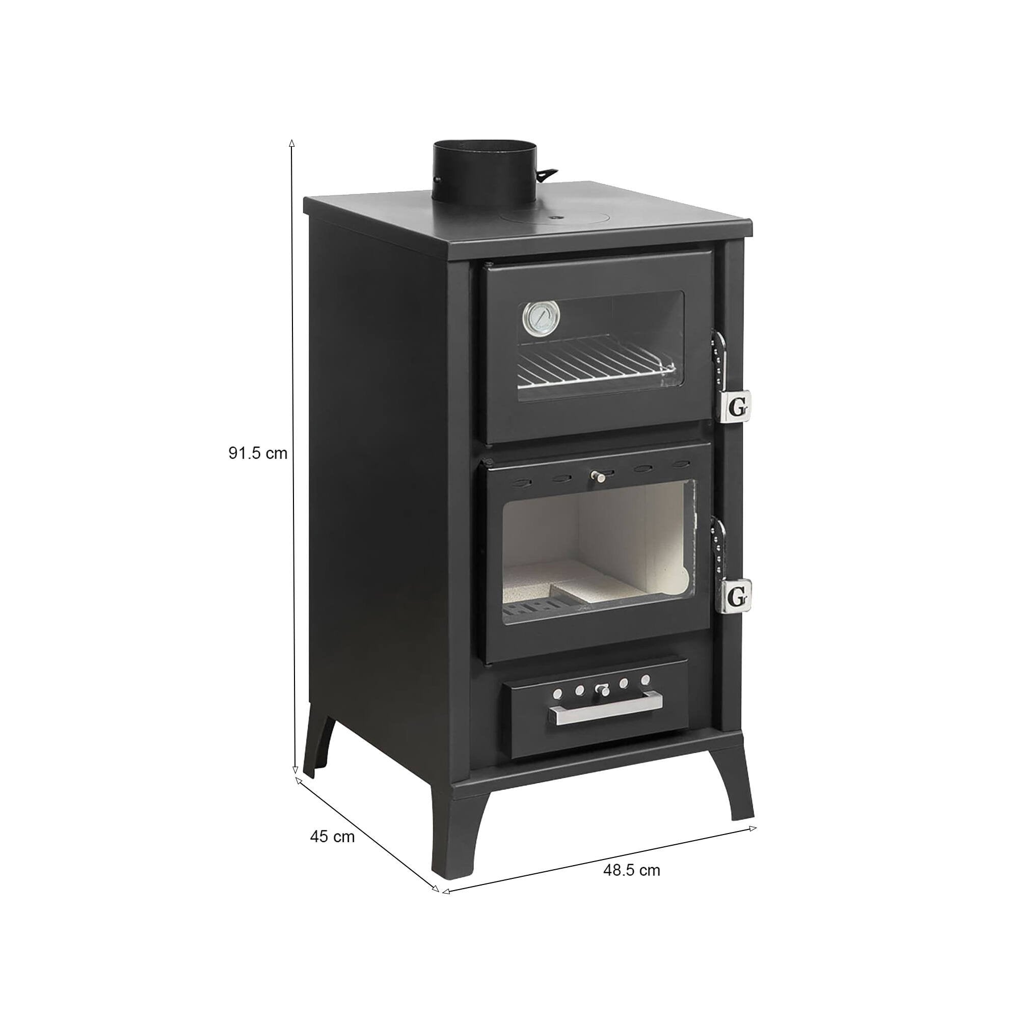 Stufa a legna Algua, Caminetto a legna, Focolare a legna, Stufa rustica, Made in Italy, 49x45 h92 cm, Nero