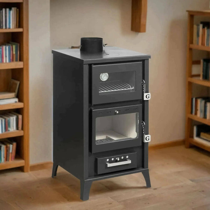 Stufa a legna Algua, Caminetto a legna, Focolare a legna, Stufa rustica, Made in Italy, 49x45 h92 cm, Nero