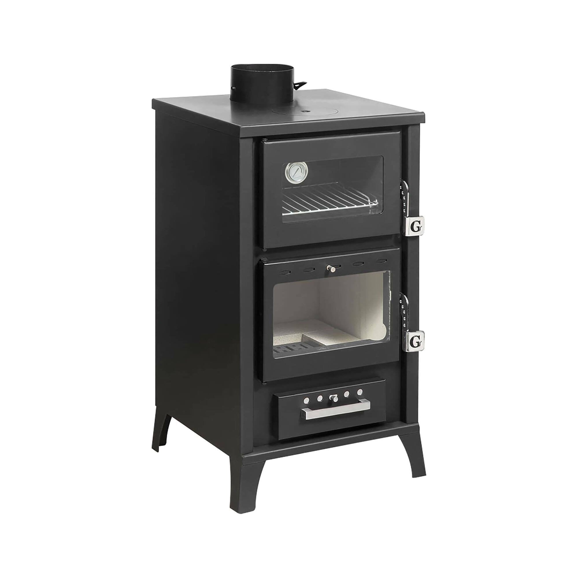 Stufa a legna Algua, Caminetto a legna, Focolare a legna, Stufa rustica, Made in Italy, 49x45 h92 cm, Nero