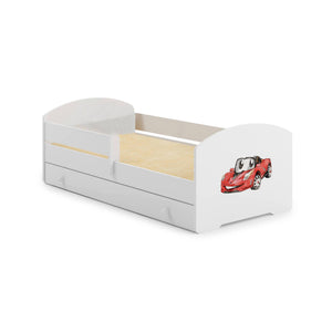 Letto per bambini Crising, Lettino per cameretta, Set camera da letto, Struttura porta materasso, 77x144 h56 cm, Bianco con macchina