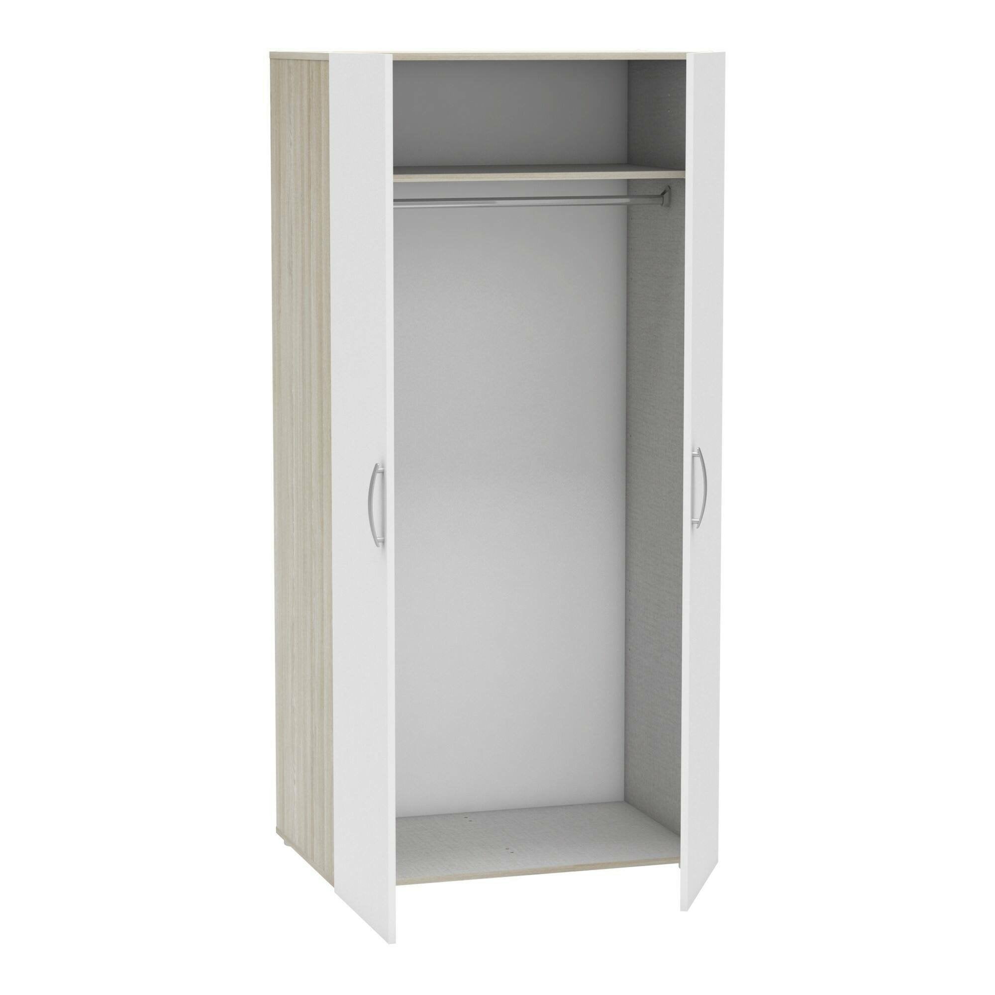 Guardaroba 2 ante Barge, Mobile camera da letto, Cabina armadio portabiti, Armadio appendiabiti, 79x52 h166 cm, Rovere e Bianco opaco