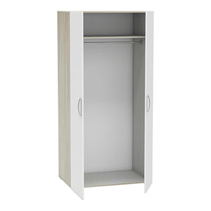 Guardaroba 2 ante Barge, Mobile camera da letto, Cabina armadio portabiti, Armadio appendiabiti, 79x52 h166 cm, Rovere e Bianco opaco