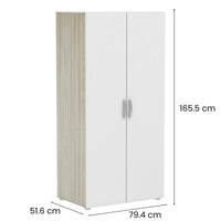 Guardaroba 2 ante Barge, Mobile camera da letto, Cabina armadio portabiti, Armadio appendiabiti, 79x52 h166 cm, Rovere e Bianco opaco